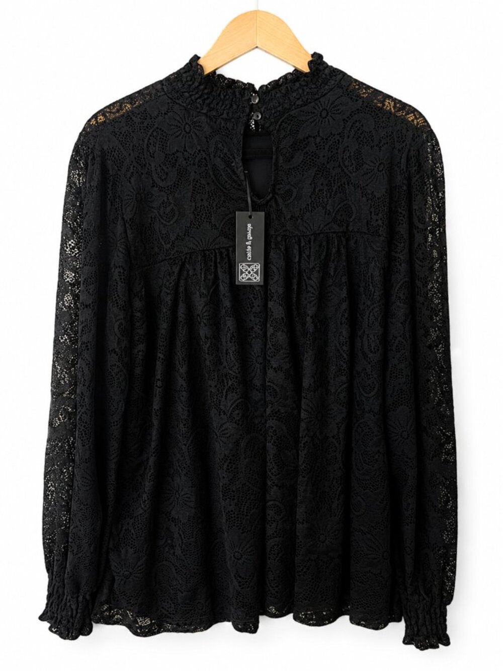 Cable & Gauge Cable & Gauge 2X Black Lace Mock Neck Blouse Lined Floral Top - Picture 4 of 6
